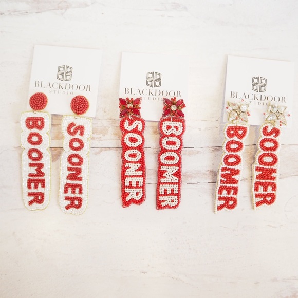 Beaded Boomer Sooner Earrings Oklahoma Game Day - Picture 3 of 3